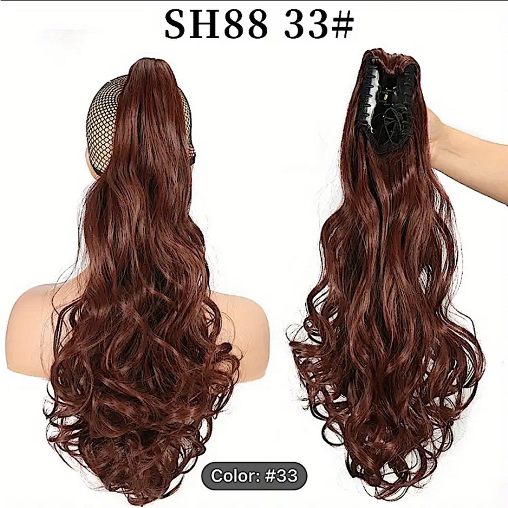 Dark Red Pony Tail Hair Claw Hair Extension Piece 22”